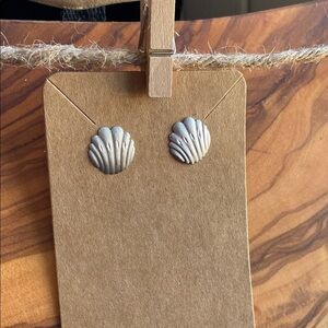 Vintage Sterling Silver Etched Shell Stud Earrings